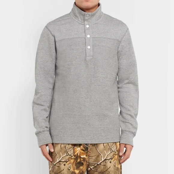 Reigning Champ Mélange Loopback 1/2 Half-Placket Snap Button Heathered Grey M - Picture 2 of 14